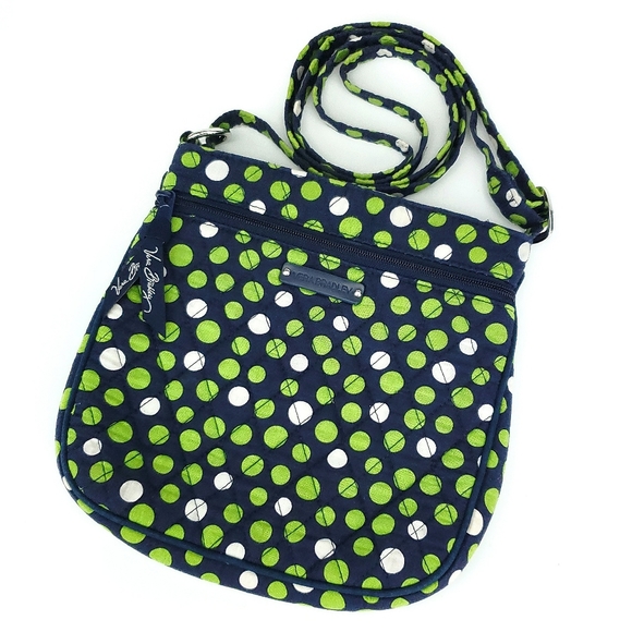 Vera Bradley Small Crossbody in Lucky Dots - Navy w/ Green & White Polka Dots - Picture 3 of 14
